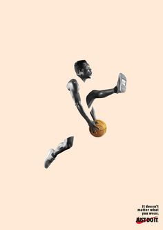 a basketball player jumping up into the air with his foot in the air while holding a ball