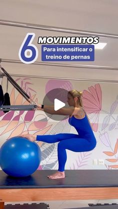 a woman is doing exercises on an exercise ball