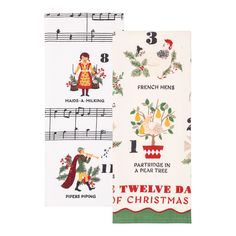 two christmas napkins with musical notes on the front and back, one for children