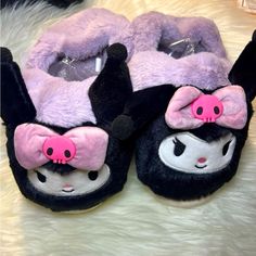 New, Never Worn Kuromi Fuzzy Slippers Size Big Kids 6 Soooo Cute!!! Casual Purple Round Toe Slippers, Purple Winter Slippers With Round Toe, Purple Round Toe Winter Slippers, Kuromi Slippers, Easy Chibi Drawings, Kuromi Things, Kid Slippers, Sanrio Shoes, Kuromi Stuff