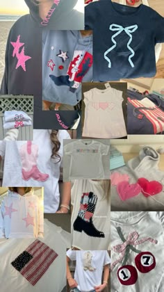 the collage shows many different types of clothing and accessories, including t - shirts