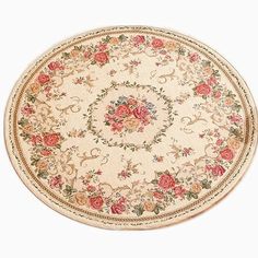 a round rug with flowers on it