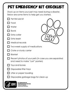 a pet emergency kit checklist is shown