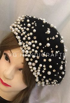 Handmade Warm Beaded Hat, Wool Embroidered Beret With Pearl And Crystals | eBay Embroidered Beret, Beaded Hat, Denim Crafts, Crystal Headband, Pearl Crystal, Wedding Headband, Floral Headbands, Bridal Headband, Berets