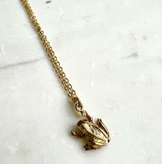 Solid brass frog pendant necklace -  This cute charm necklace is a delightful blend of charm and simplicity. Carefully handcrafted, this pendant features a dainty yet detailed frog design that adds a touch of effortless style to your look. Crafted for everyday wear, its casual elegance effortlessly elevates any outfit. Embrace nature-inspired chic with this easy-to-wear accessory, perfect for those seeking a laid-back yet distinctive piece for their collection. Dainty Brass Charm Necklace With Lobster Clasp, Dainty Brass Charm Necklace With Round Pendant, Dainty Adjustable Brass Charm Necklace, Dainty Nickel-free Brass Necklace, Bronze Brass Charm Necklace For Gift, Vintage Charm Brass Necklace For Gift, Delicate Brass Charm Necklace With Adjustable Chain, Brass Pendant Charm Necklace As A Gift, Brass Pendant Charm Necklace For Gift