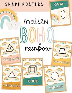 modern boho rainbow shape posters with different shapes and sizes for children's playrooms