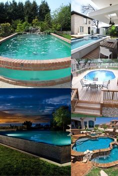 an above ground swimming pool with steps leading up to the deck, and another photo showing how it's done