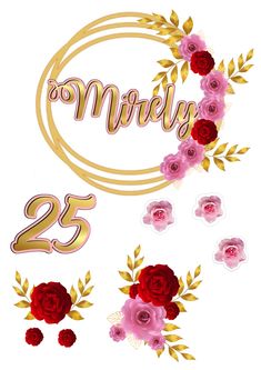 the number twenty two with roses and leaves on it is surrounded by other numbers that spell out