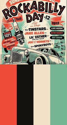 a poster for rockabilly day with an image of a car and other things