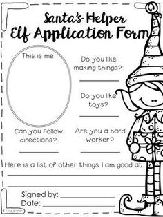 santa's helper elf application form is shown in this printable christmas activity