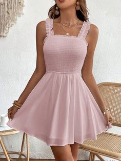 Women's Fashion Solid Color Cami Dress Dusty Pink Boho  Sleeveless Woven Fabric Plain A Line Non-Stretch  Women Clothing, size features are:Bust: ,Length: ,Sleeve Length: Promotion Dresses, Bat Mitzvah Dresses, Adrette Outfits, Women Lace Blouse, Perfect Summer Outfit, Cute Dress Outfits, Casual Preppy Outfits, Grad Dresses