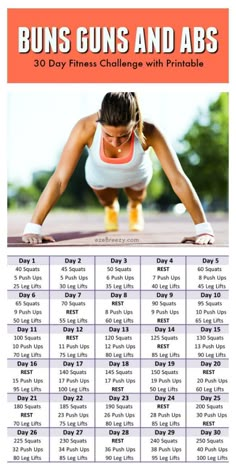 a woman doing push ups and abss with the text, 30 day fitness challenge