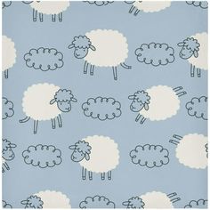 a blue and white wallpaper with sheep in the clouds on it's side