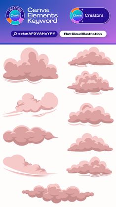 several clouds are shown with different colors and shapes