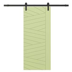 a green door with black metal handles on the top and bottom, in front of a white background