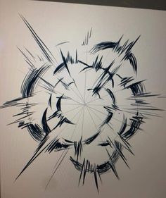 an abstract drawing with black and white lines in the shape of a starburst