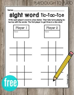 the sight word tic - toe game is shown with a pencil on it