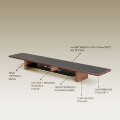 an image of a wooden table with labels on the top and bottom section labeled in english