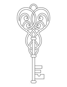 an ornate key is shown in black and white