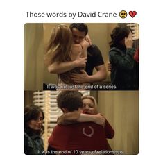 two people hugging each other with the caption that reads, those words by david cranee