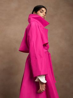 Petite Oversized Opera Coat | Banana Republic Pink Trench Coat Outfit, Gown With Coat, Elegant Outerwear, A Line Coat, Coat Ideas, Statement Jackets, Coat Check, Pink Trench Coat, Opera Coat