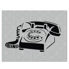 an old fashioned telephone on a gray background with the word phone in black and white