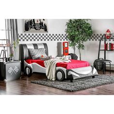 Super Racer CM7945 Bed By Furniture Of AmericaBy sofafair.com Race Car Bedroom, Contemporary Bed Design, Youth Bed, Kids Car Bed, Car Themed Bedrooms, Race Car Bed, Cars Room, Car Bedroom, Kids Bedroom Designs