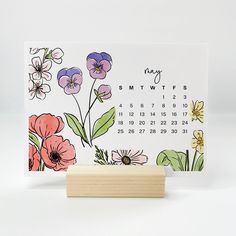 2025 Calendar + Wooden Stand | Watercolor Floral Monthly Layout | Full – Jande Summer Summer Blooming Flowers, The Future Is Bright, Monthly Layout, Future Is Bright, 2025 Calendar, Neighbor Gifts, Desk Calendar, Personalize Art, Desk Calendars