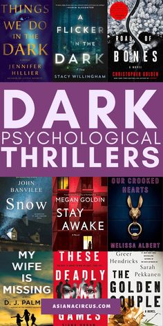 the book cover for dark, psychedelical thrillers is shown in purple and black