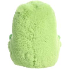 a lime green furry backpack on a white background