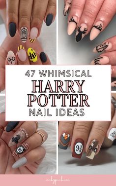 47 Magical Harry Potter Nail Ideas - Winky Pink Harry Potter French Tip Nails, Harry Potter Nail Art Easy, Harry Potter Gel Nails, Book Nails Designs, Simple Harry Potter Nails, Harry Potter Nail Ideas, Hogwarts Nails, Harry Potter Inspired Nails, Universal Nails