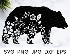 a bear with flowers on it's back and the words svg png dxf eps