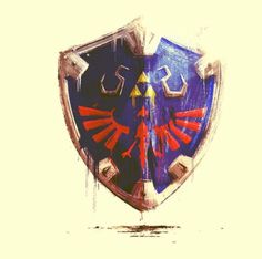 the legend of zelda shield is painted in blue and red