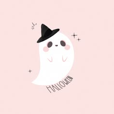 a cartoon ghost with a black hat on it's head