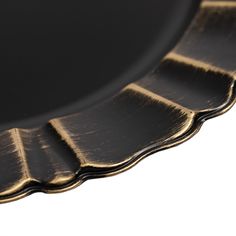 Waved Scalloped Acrylic 13 Charger Plate - Black & Gold - CV Linens Event Table Settings, Charger Plates Wedding, 120 Round Tablecloth, Gold Charger Plate, Black Charger, Glass Charger Plates, Gold Chargers, Firm Foundation, Rustic Plates