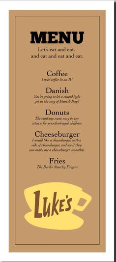 a menu with the words, coffee and donuts