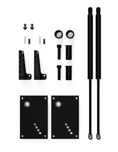 an assortment of parts for a vehicle on a white background