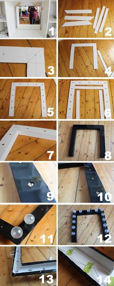 the steps to make a diy table with wood and metal trimmings on it