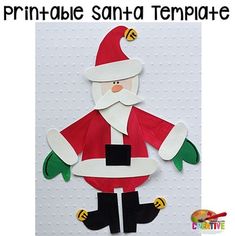 a paper cut out of santa clause with green leaves on his legs and feet, standing in front of a white background