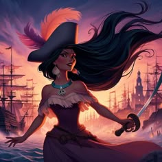 Once in England, Pocahontas decides "This wasn't worth it" and joins a pirate crew, returning to the New World to attack shipping in the Caribbean.  Made by Bing AI.