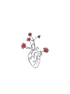 a drawing of a heart with flowers in it