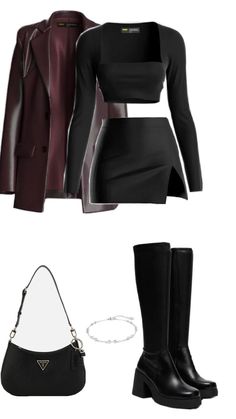 platform boots and black miniskirt styling ideas Fashion Aesthetic Collage, Platform Boots Outfit, Thigh Boots Outfit, Black Miniskirt, Red Leather Coat, Cool Outfit Ideas, Black Boots Outfit, Cool Outfit, Thigh Boots