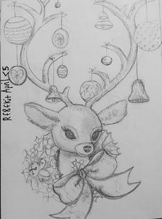 a drawing of a deer with ornaments around it