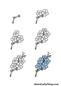 four different types of blue flowers on a white background with the words heartcrafting com