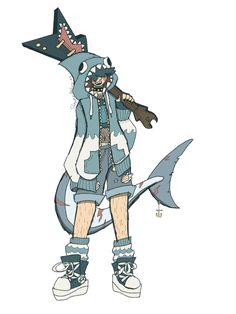 a drawing of a person with a shark costume