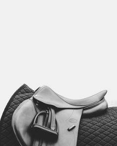 a black and white photo of a horse's saddle