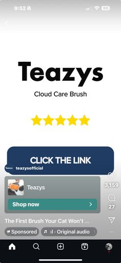 the app for teazy's cloud care brush is shown in this screenshot