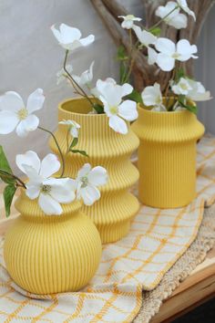 Grooved Ceramic Vases, Set of 3 | Solange & Frances Front Porch Living, Outside Plants, Pottery Patterns, Porch Living, Beginner Pottery, Space Style, Pottery Inspiration, Yellow Ceramics, Photo Frame Gallery