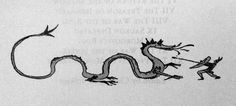 a drawing of two people chasing a dragon