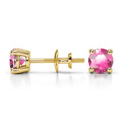 two pairs of pink sapphire stud earrings in yellow gold plated sterling steel with screws